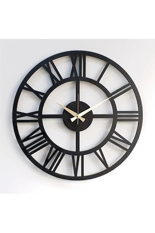 Aa Shop Ahşap Dekoratif Sade Roma Rakamlı Duvar Saati 50 CM Siyah