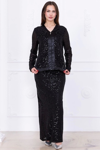 V Yaka Payetli İkili Takım 4716-siyah Siyah