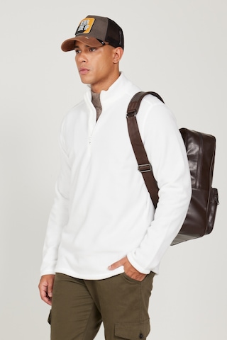 AC&Co / Altınyıldız Classics Anti-Pilling Tüylenme Yapmayan Bato Yaka Erkek Polar Sweatshirt Beyaz