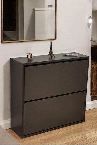 Düşer Kapaklı Ayakkabılık 4 Bölmeli 2 Kapaklı Kayar Raflı Dolap Antrasit