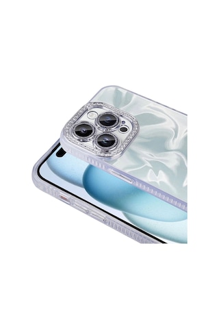 Apple Uyumlu iPhone 15 Pro Kılıf Airbagli Parlak Taş Detay Tasarımlı Redclick Esila Kapak - Beyaz