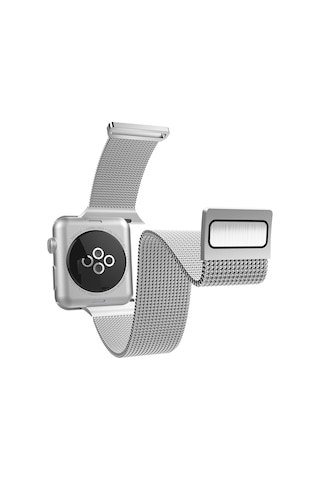 Watch 10 42mm Uyumlu Metal Hasır Kordon Raptic Mesh Band Serisi Gümüş Gümüş