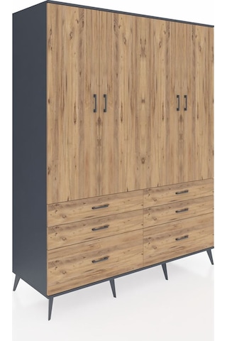 Kronos Gardrop 8 Raflı 6 Çekmeceli 4 Kapaklı 176x59x221 Antrasit-çam Çam