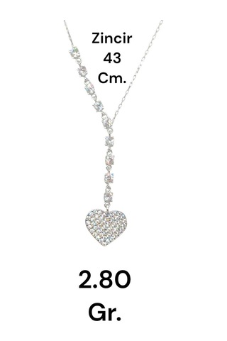 Tamamen Taşlı Kalpli 925 Ayar Gümüş Y Kolye Göz Alıcı Ve Işıltılı Tasarım Gümüş