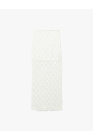 Koton Slim Fit Yüksek Bel Yırtmaçlı Dantel Kalem Etek Ekru 6sal70006ık