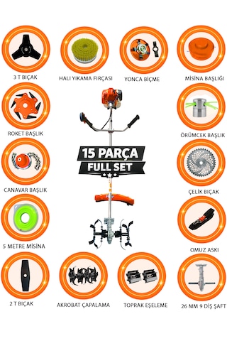 Prowackers German Kryvon-825 Yan Tip Tırpan+ Akrobat Çapalama + Toprak Eşeleme 15 Parça Arazi Seti