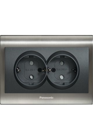 Viko Panasonic Thea Blu İkili Topraklı Priz, Çerçeve Inox+beyaz, Kapak Füme