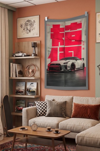 Nissan Gt-r Duvar Örtüsü, Racing Oda Dekoru, Modern Kumaş Duvar Halısı Beyaz