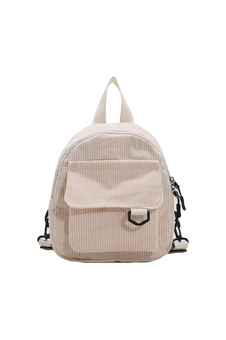 Kadın Kadife Düz Renk Sırt Çantası Kız Kış Küçük Fermuarlı Okul Çantası Beige Bej
