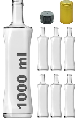Afracam Piramit Şeffaf 1000 ml Cam Şişe Kapak Kapüşon 6 Adet