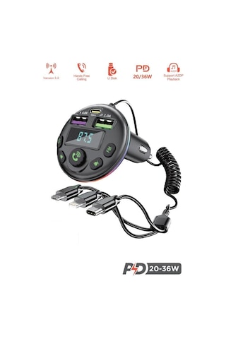 G14 36w Pd Şarj Özellikli Dijital Göstergeli Bluetooth Fm Transmitter
