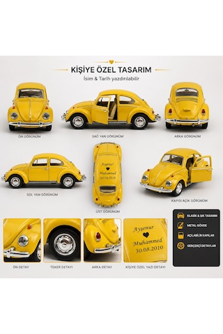 İsime Kişiye Özel Sarı Çek Bırak Vosvos Araba Maketi İsim Ve Tarih Yazılı Dekoratif Sevgiliye Hediye Hediyelik Eşya