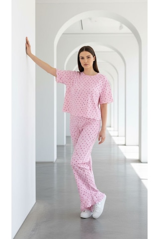 Divinus Kalp Desenli Fırfırlı Pijama Takım Pembe