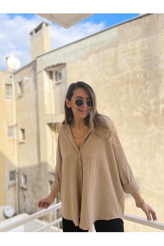 Bürümcük Pamuklu Basıc Gömlek Bej