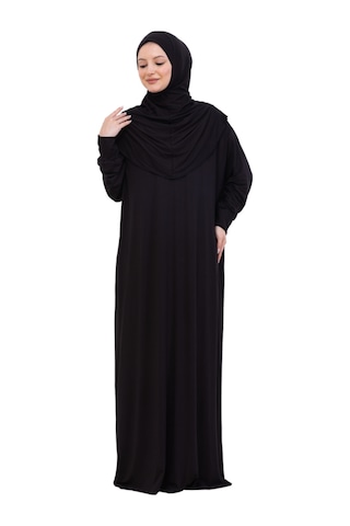 Modish Group Tek Parça Namaz Elbisesi Seti, Viskon Yumuşak Tesettür Abaya, Rahat Hazır Şal Başörtüsü Takım Siyah