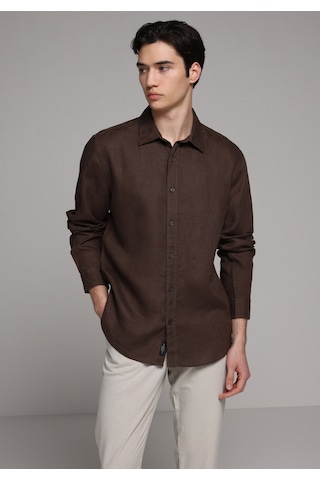 Colin's Colins Regular Fit Shirt Neck Düz Erkek Kahverengi Uzun Kol Gömlek Cl1080090 Q1.v1 Brw