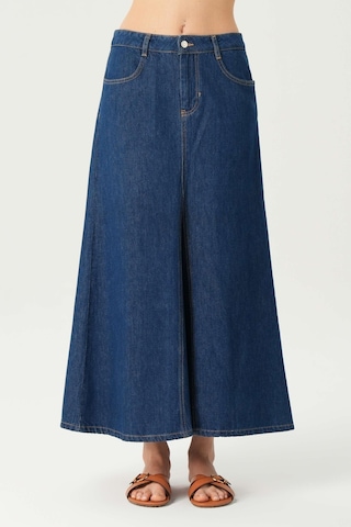 Koyu Mavi Yüksek Bel Patı Fermuarlı Maxi Jean Etek C 4532-057 Koyu Mavi