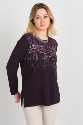 Detay Triko Kadın Taş Detaylı Desenli Yanları Yırtmaçlı Uzun Kol Anne Bluz 5741 Mürdüm Mürdüm