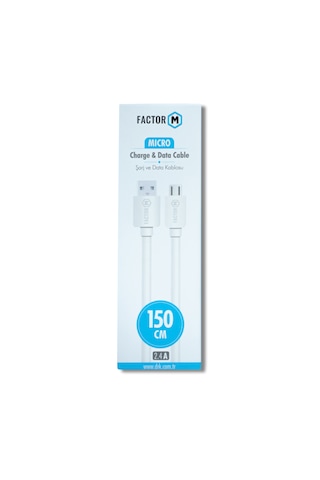 Factor-m Mıcro Data Kablo 2.4a 1.5m Beyaz Factor-m Mıcro Data Kablo 2.4a 1.5m Beyaz