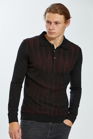 Ecer Polo Yaka Slim Fit Siyah-Bordo Erkek Kazak 72322223 Bordo - Siyah