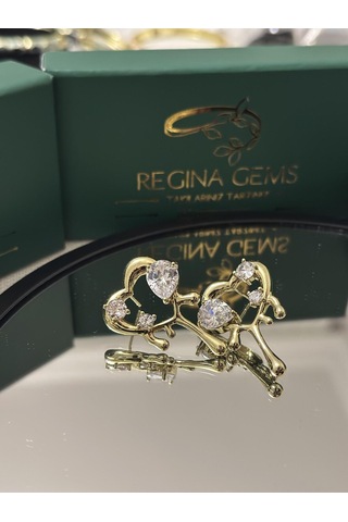 Golden Heart Bloom Crystal Küpe Altın
