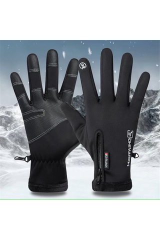 Kosona Kışlık Islak Suya Dayanıklı Dokunmatik Ekranlı Motosiklet/bisiklet Eldiveni, Yumuşak Fleece İç, Kaymazsız Palmiye, Siyah Xl, 1 Çift