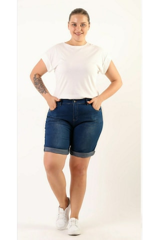 Kadın Büyük Beden Duble Paça Kot Şort Açık Mavi