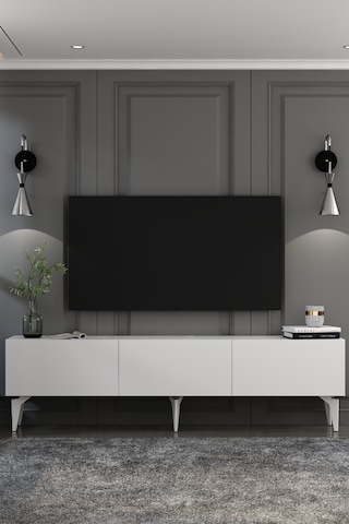 Mirella Tv Sehpası Tv Ünitesi Beyaz Gümüş Beyaz - Gümüş