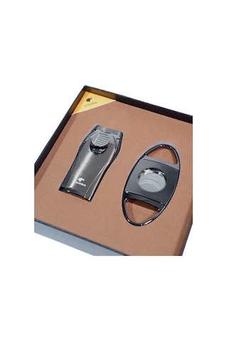 Cohiba Çakmak Kesici İkili Gunmetal Puro Seti - Tr9109