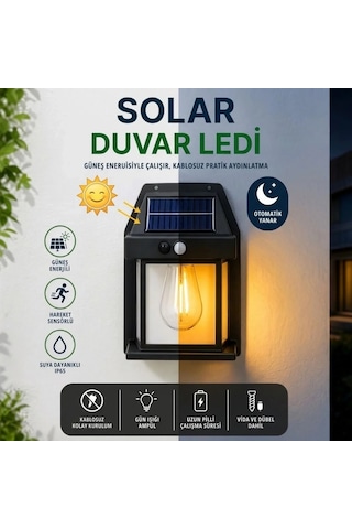Ampul Model 3 Modlu Solar Led Duvar Lambası, Güneş Enerjili, Şarjlı Kablosuz Dış Mekân Apliği, Bahçe 13748759