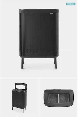 Brabantia Bio Matt Black Plastik Kapaklı Çamaşır Sepeti 2x45lt Siyah