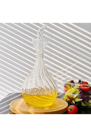 Qerhome Tombul Çizgili Borosilikat Cam Yağlık 900 Ml 2 Adet Şeffaf