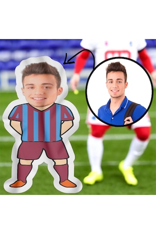 Kişiye Özel Futbolcu Bebek Tasarımlı Şekilli Yastık Çok Renkli