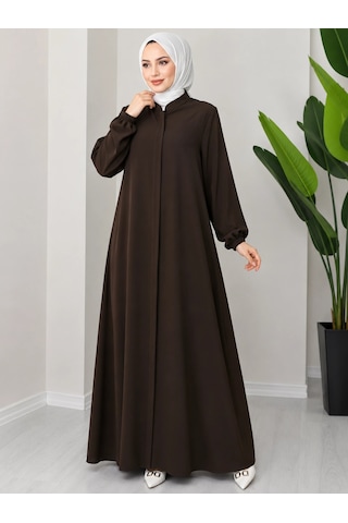 Nevayla Moda Büyük Beden Medine İpeği Ferace - Kahverengi / F0149