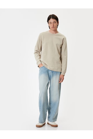 Koton Bisiklet Yaka Sweatshirt Basic Uzun Kollu Pamuklu İnterlok Kumaş Bej 5wam70095mk Ekru