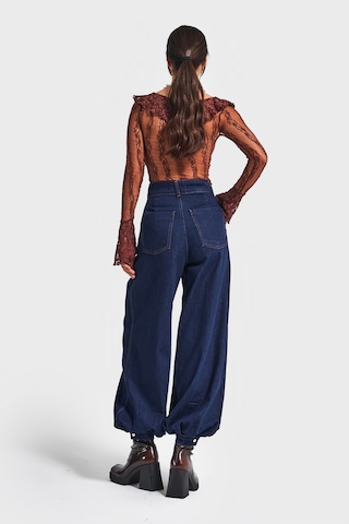it's basic Kadın İndigo Renk 7w5-50 Wide Leg Baggy Fit Paça Detaylı Bol Kesim Tasarım Denim Jean