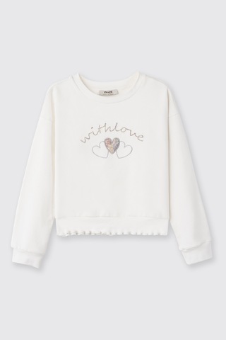 Panço Liberty Kumaş Nakışlı Kız Çocuk Sweatshirt Beyaz