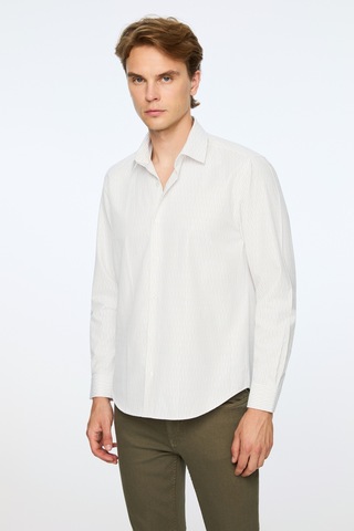 Morven Erkek Bej Trend Çizgili Dynamic Fit Sert Yaka Gömlek 26mc004068653 Bej