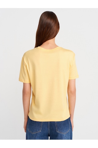 Dilvin 31791 Bisiklet Yaka Modal T-shirt-sarı Sarı
