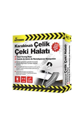 Automix Paslanmaz Çelik Perlon Çeki Halatı 3 Metre 3 Ton Karabinalı Bayraklı Güvenli Bağlantı 043728