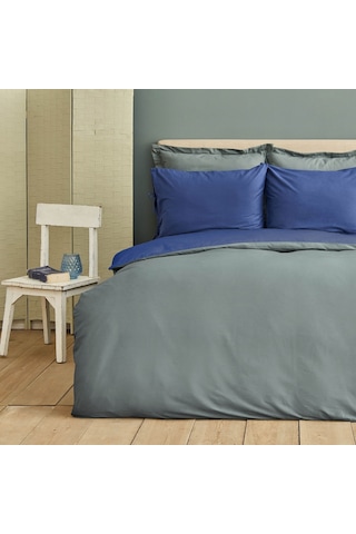 Karaca Home Basic Gri Indigo %100 Pamuk Çift Taraflı Çift Kişilik Gri