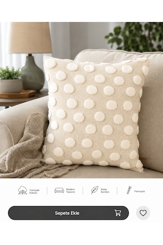 Bubble Punch Dekoratif Kırlent Kılıfı 43x43 Cm Dokulu Ponponlu Bohem Modern Koltuk Yastık Kılıfı Salon Oturma Odası Dekoru Krem