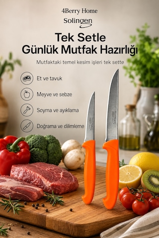 Solingen 2 Li Paslanmaz Çelik Mutfak Bıçağı Seti Et, Meyve Ve Sebze Bıçağı Turuncu