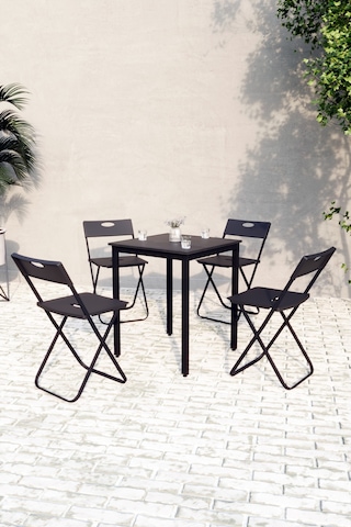 Balkon Bahçe Mutfak 5'li Bistro Set Masa Sandalye Takımı Siyah