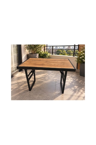 Metal Çerçeveli Suntalam Siyah Ayak İp Detay Bahçe Mobilyası Masası Sehpası 93x55cm Diğer
