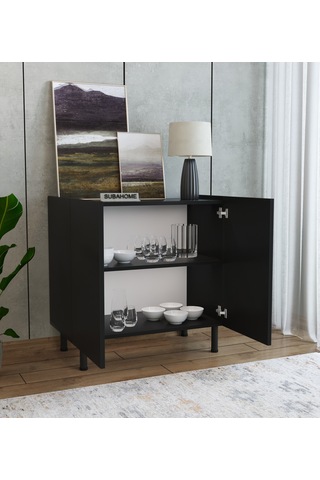 Modern Mdf Çok Amaçlı 80 Cm 2 Kapaklı Siyah Konsol