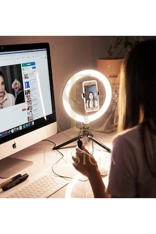 Ensiga Masa Ayaklı 10 Inç Led Ring Lıght Influencer Youtuber Tiktok Telefon Tutucu Makyaj Işığı