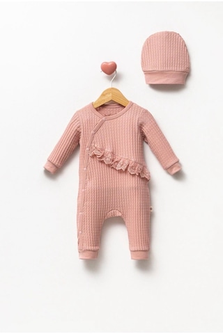 By Bubbles Natural Belden Dantelli Kız Bebek Tulum Gül Kurusu