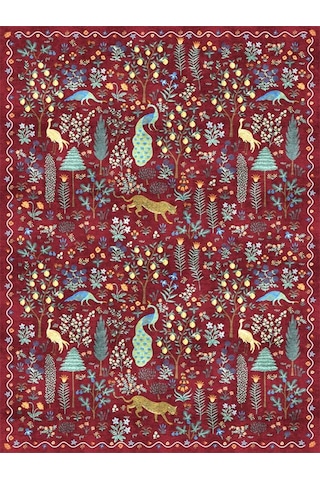 Dijital Baskılı Modern Desenli Renkli Kaymaz Taban Yıkanabilir Halı Bordo