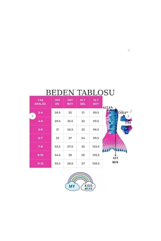 My Kids Wear Kız Çocuk Renkli Deniz Kızı Mayo Kostümü 3'lü Set 1405-1 Mavi
